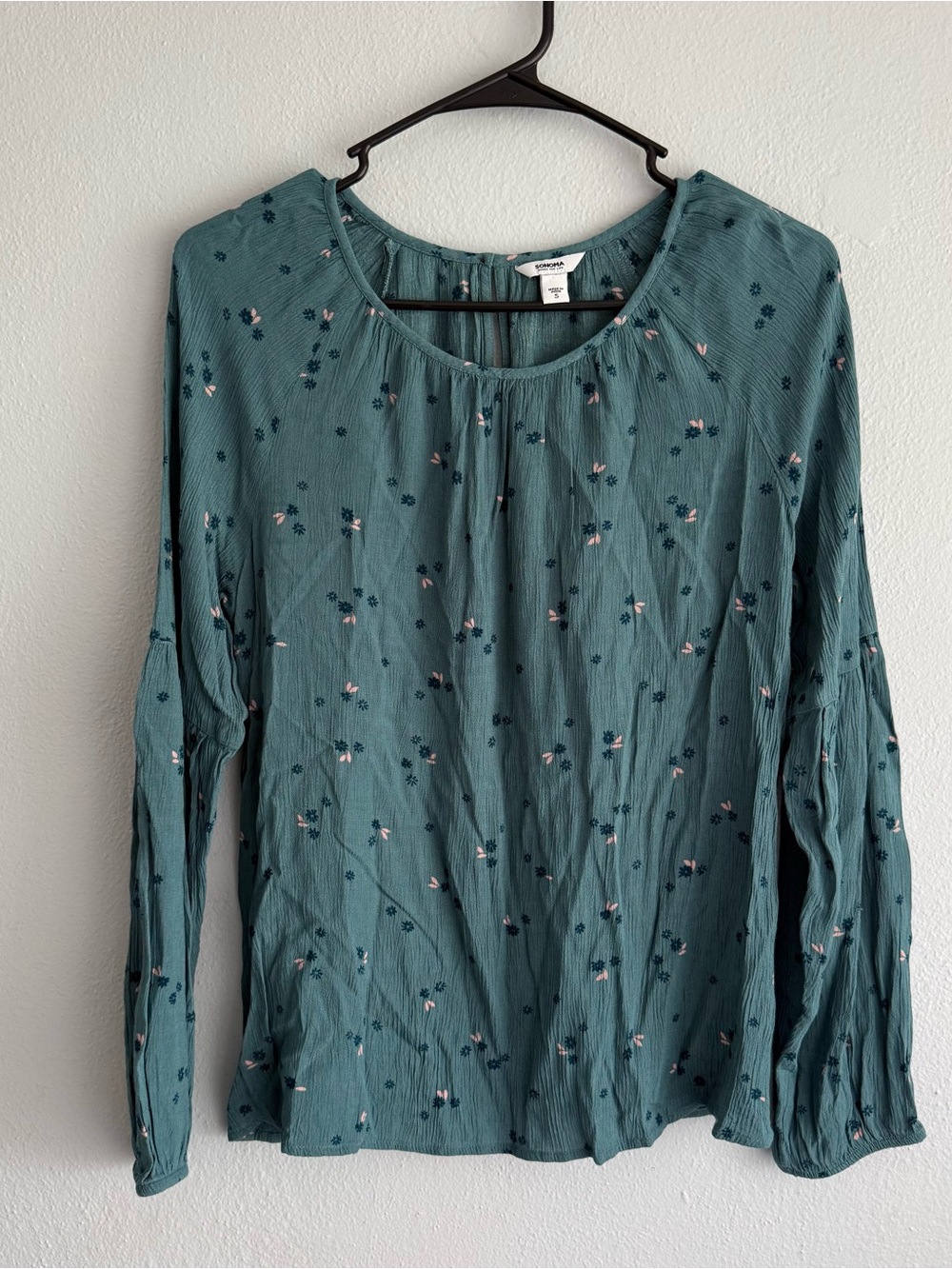 Sonoma Teal Green Floral Long-Sleeve Blouse - Size Small